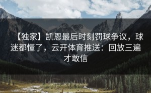 【独家】凯恩最后时刻罚球争议，球迷都懂了，云开体育推送：回放三遍才敢信