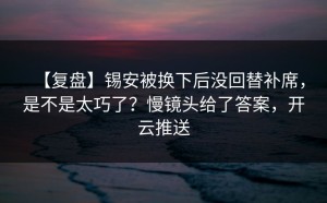 【复盘】锡安被换下后没回替补席，是不是太巧了？慢镜头给了答案，开云推送