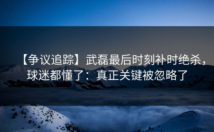 【争议追踪】武磊最后时刻补时绝杀，球迷都懂了：真正关键被忽略了