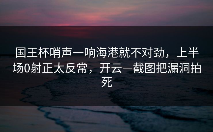 国王杯哨声一响海港就不对劲，上半场0射正太反常，开云—截图把漏洞拍死